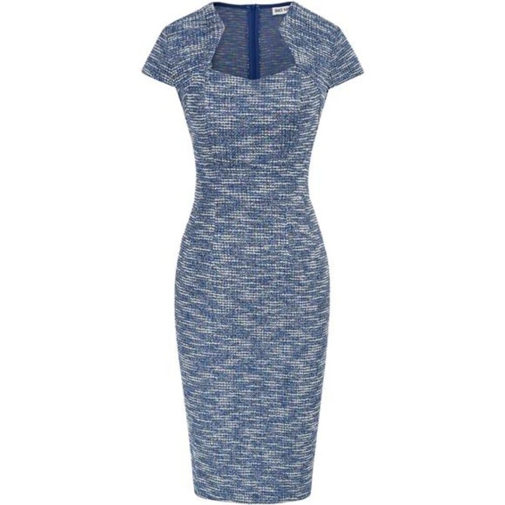 Dress Women Pencil Dress Cap Sleeve Blue (Textured) - Picture 1 of 6